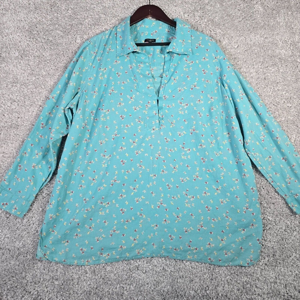 Talbots Womens Tunic Floral Lightweight Pullover Blue Size 2X Cottagecore